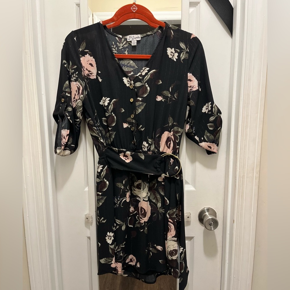 J for Justify black floral dress.